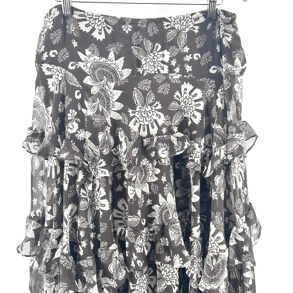 Ideology Womens Brown Floral Tiered Ruffle Maxi Skirt Size Large Boho Chiffon
